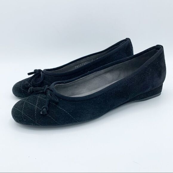 Stuart Weitzman Shoes - Stuart Weizmann Black‎ Quilted Suede Ballet Wedge Flats SZ 7
